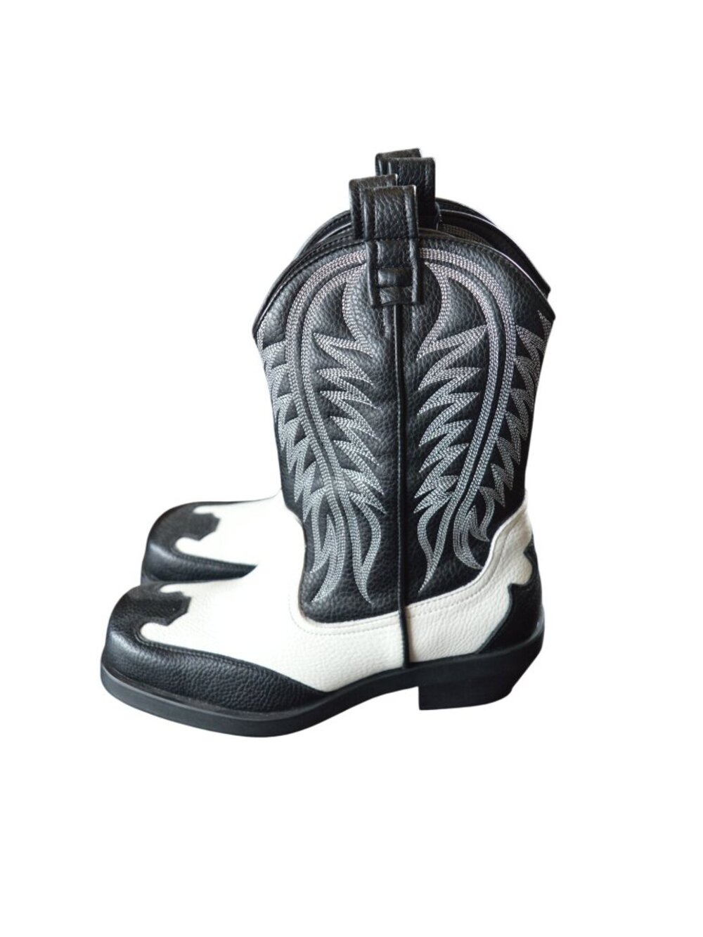 New Zara Men SS24 Cowboy Boots Black White Modern Western Men Size 7 (40) Square